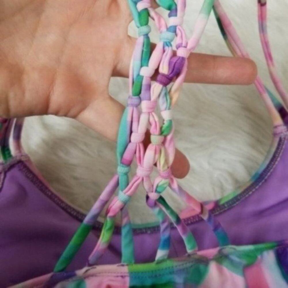 Apollo Swim Multicolor Ruffle Strappy Racerback Bikini Swim Top Women's Medium - Picture 4 of 7